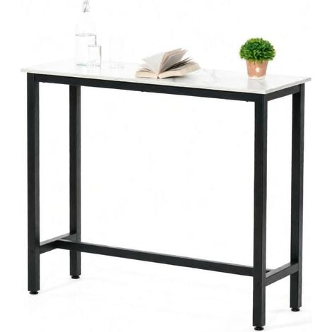Moderner Bartisch 120x40x100 cm mit weißer Marmoroptik und schwarzem Stahlgestell MODENUIT (1/5)