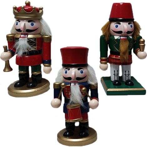Soldato schiaccianoci con strumenti musicali tromba campana tamburo di natale idea regalo da collezione burattino in legno cm17 - decoro: Soldato con tromba (1/4)