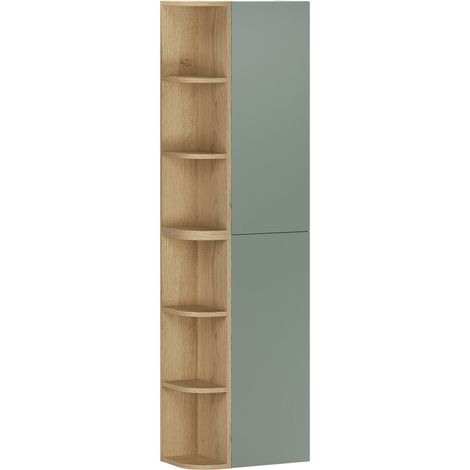 Meuble colonne de salle de bain suspendu ASTER vert 50 x 160 cm avec extension d’angle ouverte (1/5)