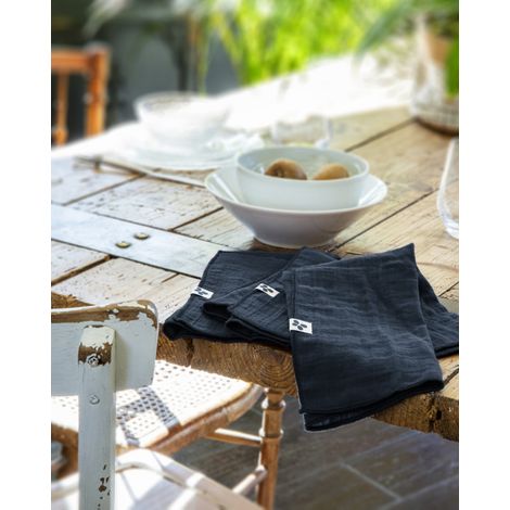 Lot de 3 serviettes de table "Gaïa" 40 x 40 cm "Gaze de Coton" - Gaïa Minuit - Gaia Minuit -