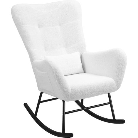 Fauteuil à bascule blanc peluche coussin lombaire antidérapant 120 kg