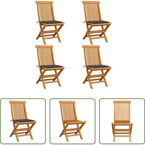 Chaise de jardin en bois - Chaises de jardin et coussins anthracite lot de 4 Bois de teck (1/5)