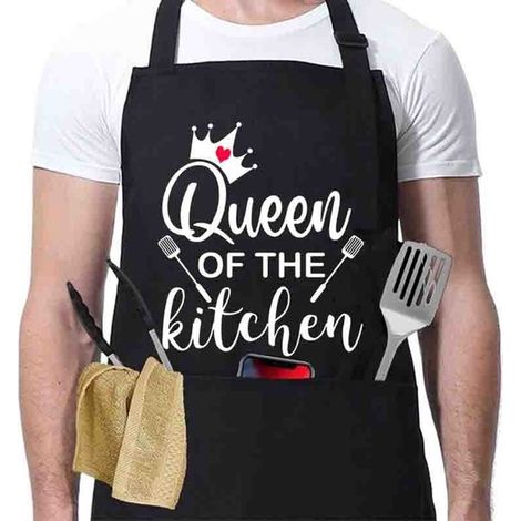 1 delantal negro ajustable para hombre, Humor divertido para barbacoa, Delantal de cocina profesional de algodón, Regalo de San Valentín, negro 7 (1/5)
