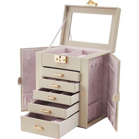 Faux Leather Jewellery Storage Box with Mirror (1/3)
