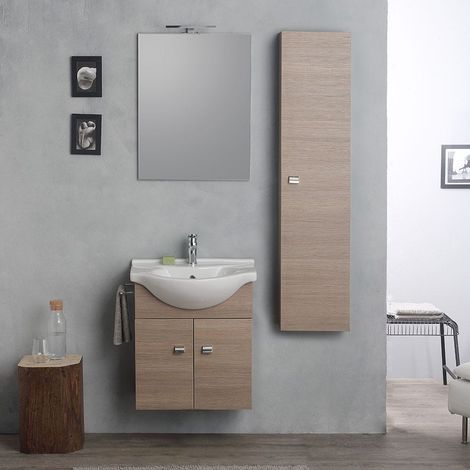 Composición De Baño Suspendida 58+31 Cm Con Columna De Roble Natural Facile (1/5)