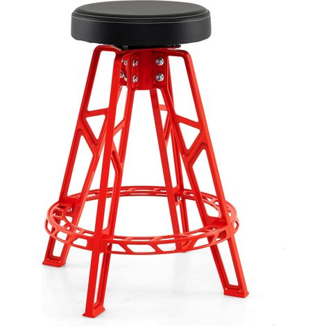 COSTWAY Sgabello da Officina, Sedia Meccanico in Metallo con Girevole a 360° e Seduta Imbottita, Capacità di 182 kg, Sgabello Alto da Lavoro con Poggiapiedi per Garage e Officina, Rosso + Nero (1/5)