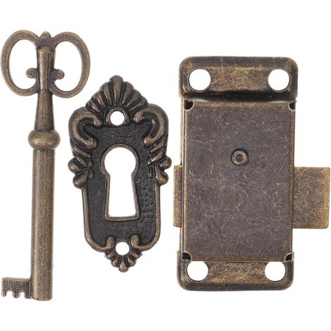Serrure Ancienne et Clé pour Meubles Anciens 53x26mm en Fer et Alliage de Zinc, Kit de Verrouillage d'Armoire pour Décoration Intérieure et DIY, avec Vis, Usage Polyvalent (1/5)