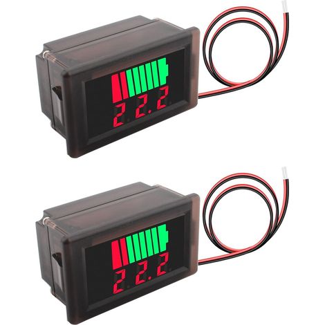 2 piezas de voltímetro de 12 V, monitor de capacidad de batería, probador de voltaje de 12 V a 60 V, LED, 2 cables - Rojo