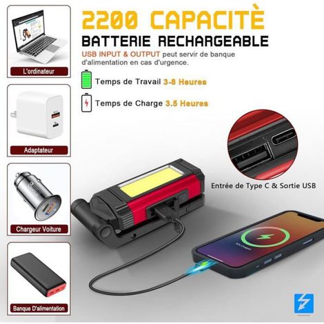 Lampe de travail - Baladeuse LED Rechargeable 2200mAh - 7 modes - Base magnétique - IPX6 étanche (1/5)
