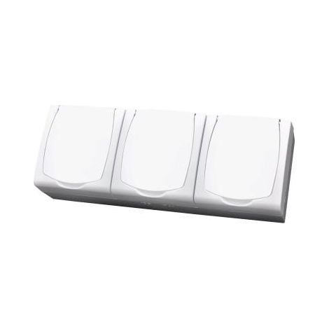 Base triple nt blanca Madera con toma de tierra 3x2PZ IP44 solapa blanca (1/5)