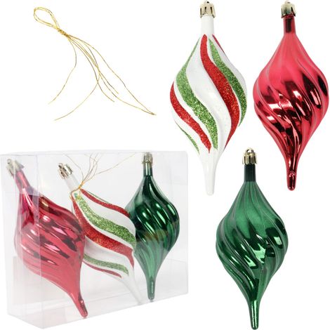 Set di 3 ciondoli infrangibili a forma di fuso per l'albero di Natale. (1/5)