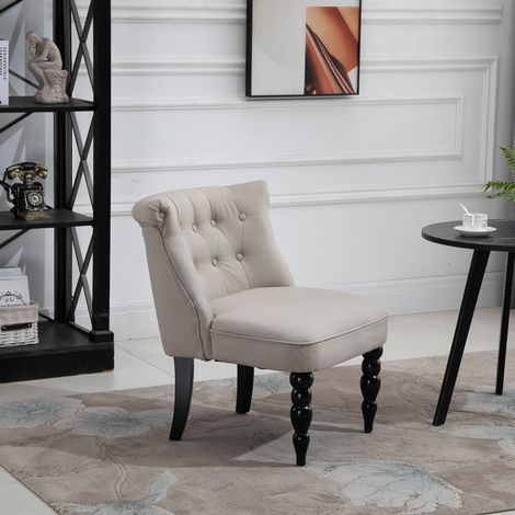 Fauteuil vintage rembourré 67x67x78 cm, revêtement en lin, structure bois, beige - OKWISH (1/5)