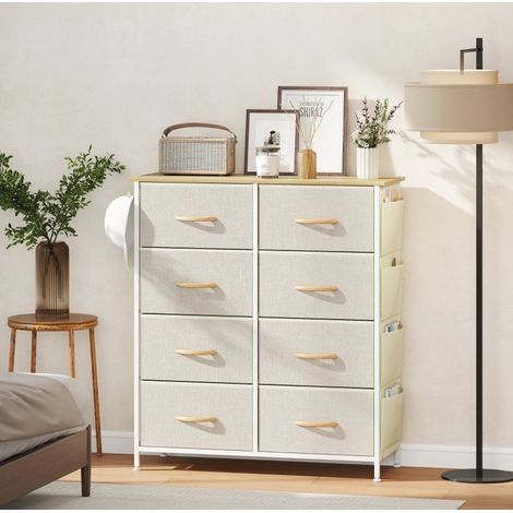 Cómoda de dormitorio con 8 cajones de tela y estructura de acero beige DESVIAE (1/5)