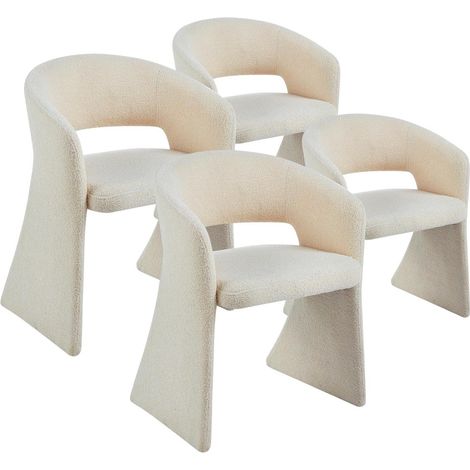 Lot de 4 Chaises Tissu Bouclette "Ezra" 81cm Crème (1/5)