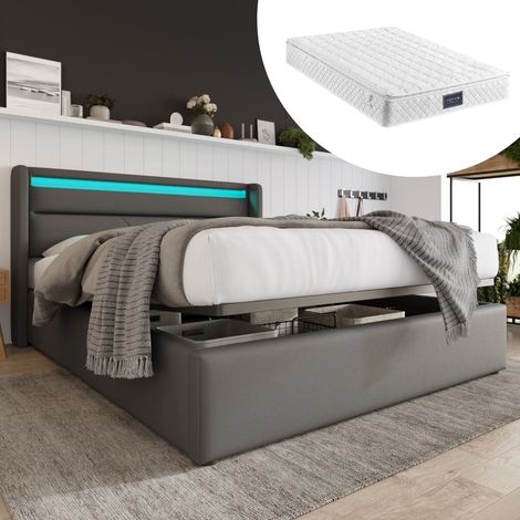 Letto matrimoniale contenitore idraulico LED 140x200 OKMYHOME