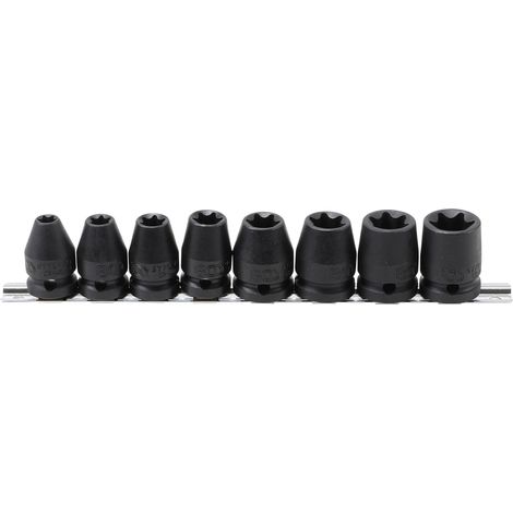 Rail 8 douilles impact torx femelles a choc de e10 à e24 carre 1/2
