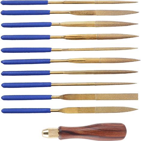 Ensemble de 11 limes métalliques et limes diamantées à manche rond pour le polissage et le meulage du verre, de la pierre et du plastique (1/5)