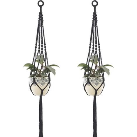 Ensemble de 2 suspensions pour plantes en macramé, en corde de coton, pour pots de fleurs, supports de plantes, pour une utilisation intérieure et extérieure (plafonds, balcons, décoration murale) - 1 (1/5)