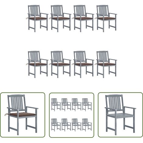The Living Store Chaises de jardin et coussins lot de 8 Bois acacia solide Gris - Chaise De Jardin - Mobilier De Jardin - Chaise En Bois - Ensemble De Chaises - Terrasse (1/5)