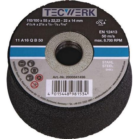 TECWERK Schleiftopf A16Q 110/100mm STA u.Stahlguss 16 Bohr.22,23mm TECWERK (1/2)