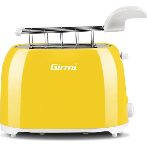Girmi TP10 Tostapane, 750 W, Pinze estraibili inox, 7 livelli di cottura, Funzione tostafetta, Raccogli briciole, Espulsione automatica, Spegnimento automatico, Giallo (1/3)