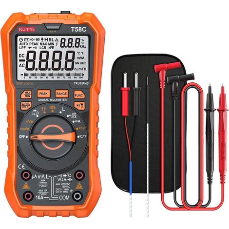GARRYFIZH Multimètre numérique TRMS 9999 points écran rétroéclairage indicateur LED mesure tension courant fréquence température capacitance mètre avec support (1/5)