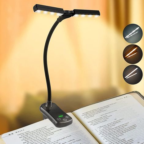 lampe De Lecture Double Tte 14 Leds, Liseuse Lampe Clip Usb Rechargeable, Lumire Du Livre 360cou Flexible, 3 Couleur& Gradation Progressive, Jusqu (1/5)