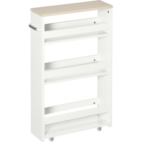 Weißer 3-stöckiger Aufbewahrungswagen, 48 x 15 x 80 cm