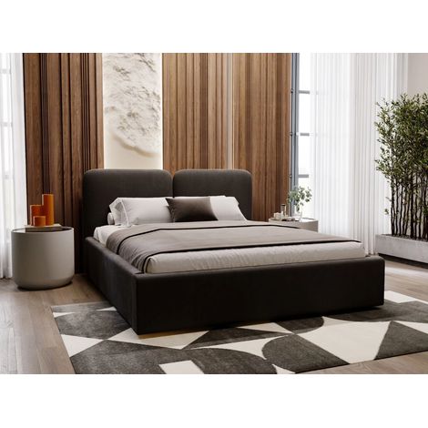Lit rembourré avec rangement 120x200 velours noir Palermo (1/5)