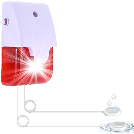 Water Leak Detector with 2 Probes (5m, Extendable to 50m) - 120dB Alarm with Strobe Light and Volume Control - for Leaks and Floods - Battery Powered, Durable (1/5)