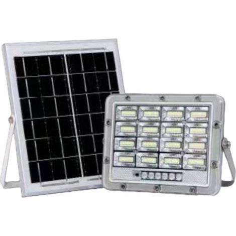 Faro led proiettore con pannello solare 50 watt per esterno luce bianca fredda 6500k con telecomando indicatore di carica (1/4)