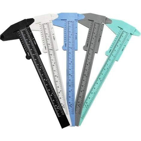 Lot de 5 mini pieds à coulisse en plastique de 15,2 cm pour mesurer les bijoux, les étudiants, le bureau, la menuiserie, la maison, le garage, assortis, noir, blanc, bleu, gris, vert. (1/4)