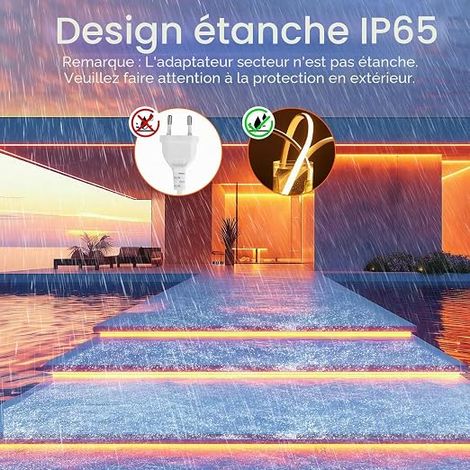 Neon Ruban LED Exterieur 15m Silicone Néon Bandeau Led 220V Exterieur Etanche IP65 Bande LEDs Flexible Blanc Chaud 3000K Découpable Rubans à Leds 120LED/m Alimentation (1/4)