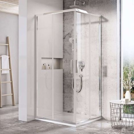 Ravak Blix - Duschkabine Slim BLSRV2-90, 90x90 cm, Edelstahl glänzend/Klarglas X1LM70C00Z1
