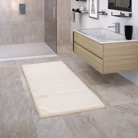 Paco Home Tapis Salle De Bain Tapis De Bain Antidérapant Moelleux Lavable Monochrome 60x100 cm, Crème