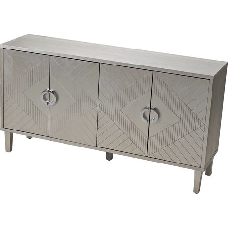 Aparador con 4 Puertas y Patas de Pino, Tiradores de Aleación de Zinc, Estilo Contemporáneo, en MDF, 152×40×82,5 cm, Champán