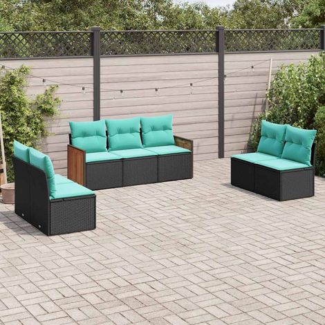 vidaXL Conjunto de sofá de jardín de 7 piezas con cojines, de poliratán negro (1/5)