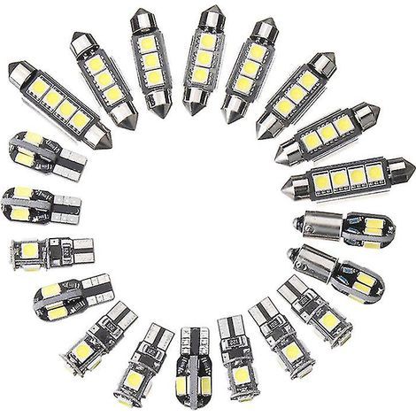 Kit de 20 ampoules LED pour intérieur de voiture : plafonnier, coffre, portières, éclairage de plaque d'immatriculation, ultra-lumineuses, sans erreur Canbus. (1/4)