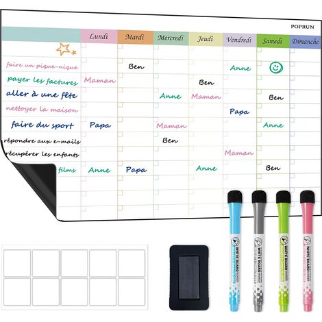 Tableau Magnetique Frigo, Planning Semaine, Emploi du Temps Famille (1/5)