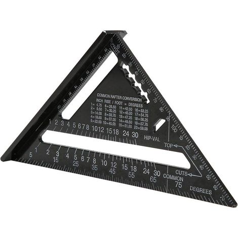 Equerre Menuisier, 7 Pouces Alliage D'aluminium Triangle Règle Noire Équerre de Charpentier de Précision Métrique Multi Angle Triangle Protractor(Metric) (1/5)