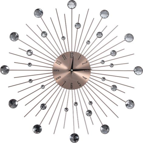 Horloge murale personnalisée de style nordique, ornée de diamants et d'un ciel étoilé, horloge minimaliste 3D en fer forgé or rose, horloge silencieuse et créative. (1/5)