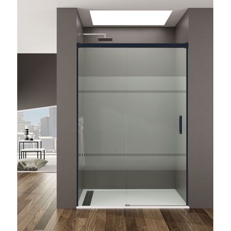 Box doccia BASIC NERO fisso + scorrevole, Finiture: Frost - Estensione: 105-110 cm