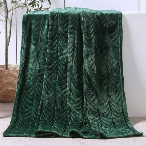 Couverture polaire Whale Flotilla Leaf, 130 x 150 cm, couverture en flanelle douce, chaude et confortable pour le canapé ou le lit, adaptée à toutes les saisons, Vert foncé (1/5)