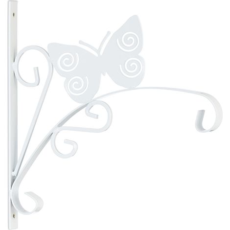 Gancio di sospensione decorativo per giardino e balcone in ferro bianco con belle curve e farfalla 130012180