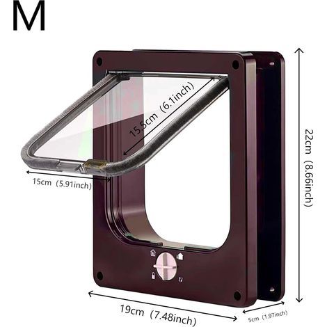 Gattaiola impermeabile con chiusura girevole a quattro vie, adatta a gatti e cani di piccola taglia, facile da installare e utilizzare, versione migliorata, colore caffè. (1/4)