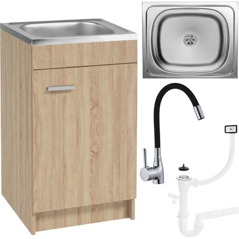 Meuble de cuisine Sonoma 50 - Marron - Profondeur 40 cm - Évier - Robinet de cuisine (1/5)