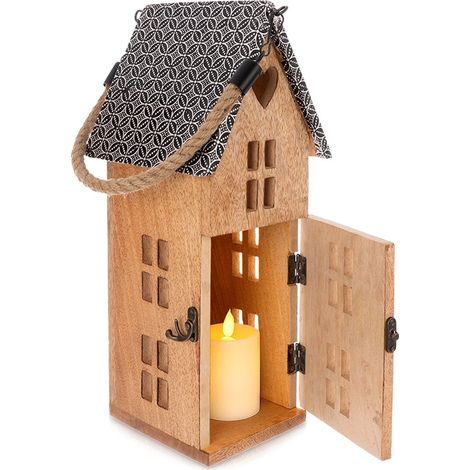 Laterne LED-Kerzenlaterne Dekorativer Holzkerzenständer Haus (1/5)