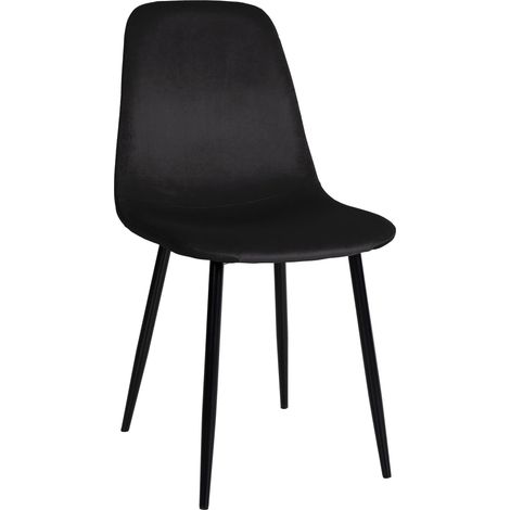 Silla de comedor x1 diseño sencillo con patas de metal negro asiento de terciopelo negro 100002063 (1/5)