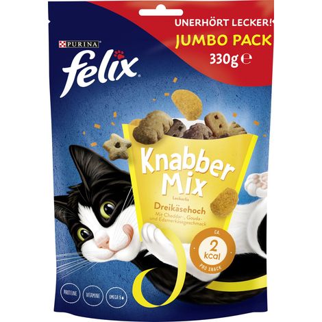 Felix KnabberMix Katzensnack Dreikäsehoch mit Cheddar, Gouda & Edamer 330 g Katzensnack (1/2)