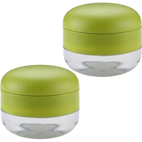 Presse-ail deux pièces, coupe-ail (avec lame en acier inoxydable), hachoir à viande et récipient de rangement - convient pour la maison et le camping - (Vert) (1/4)